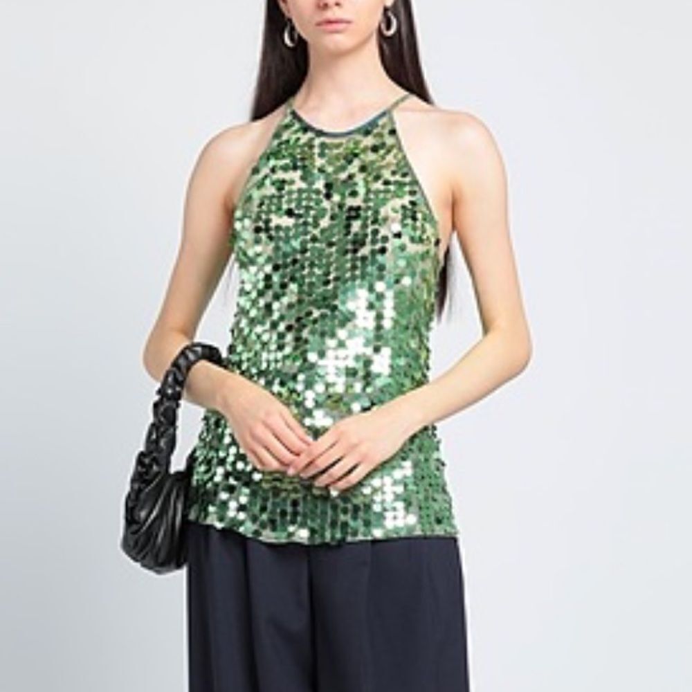 Forte Forte Sequin Top Emerald Green Tank Blouse Evening Party Italy Sz 0 Xs